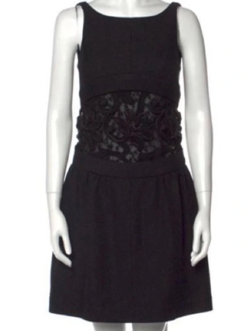 Like new CHANEL Black Sleeveless Lace-Inset Mini Dress
